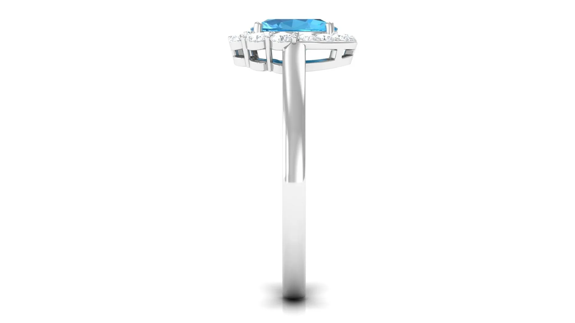 1 CT Classic Swiss Blue Topaz Cocktail Ring with Diamond Halo