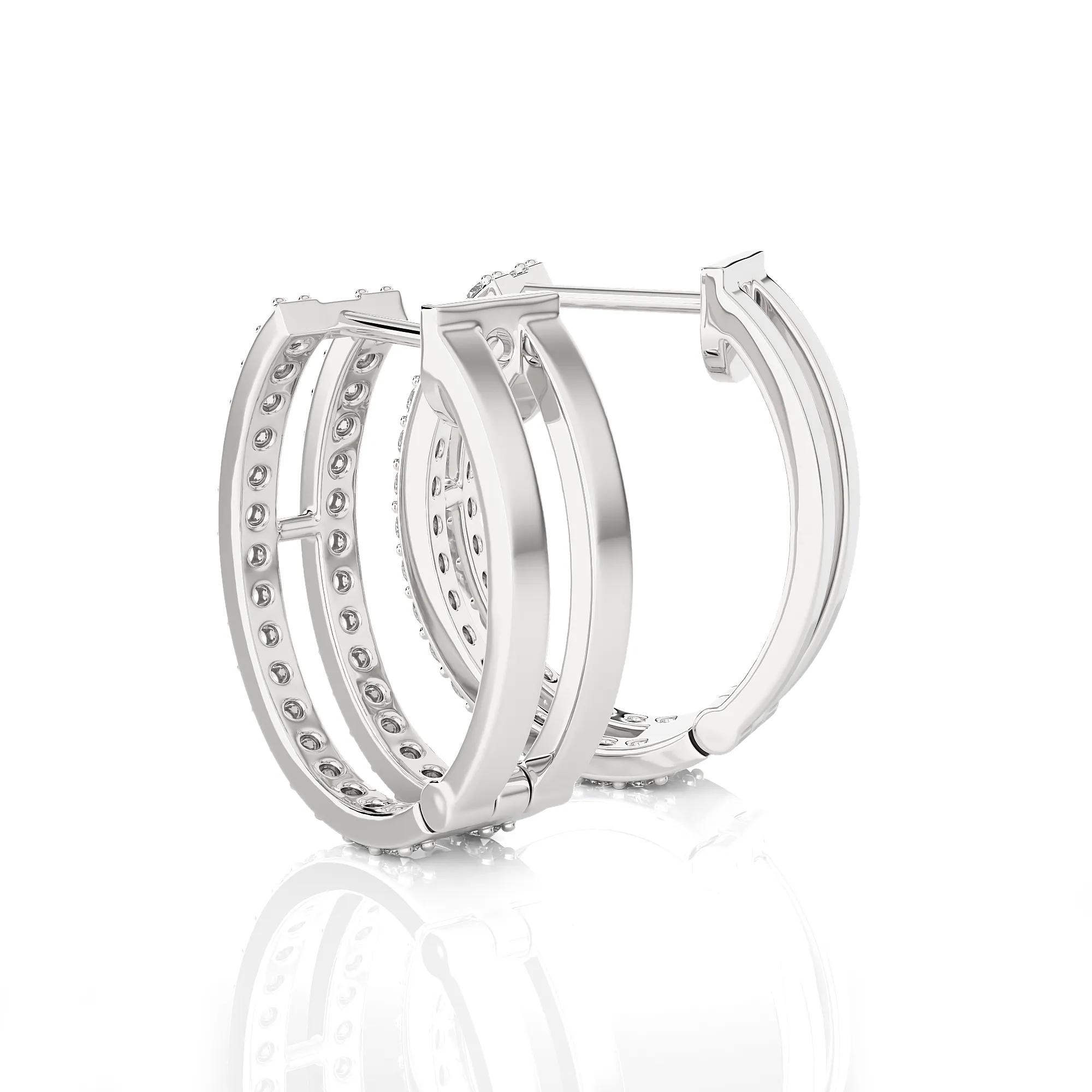 1/2 ctw Round Lab Grown Diamond Double Row Huggie Hoop Earrings