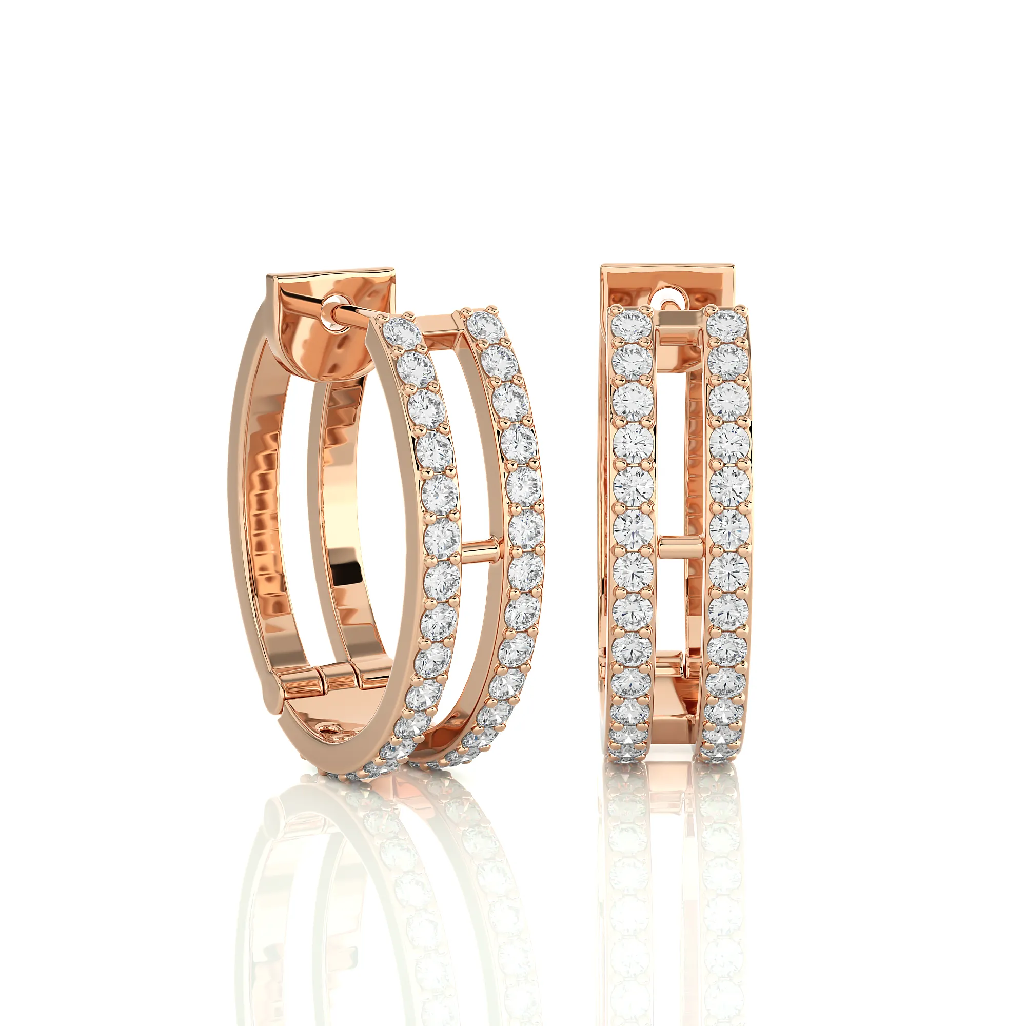 1/2 ctw Round Lab Grown Diamond Double Row Huggie Hoop Earrings