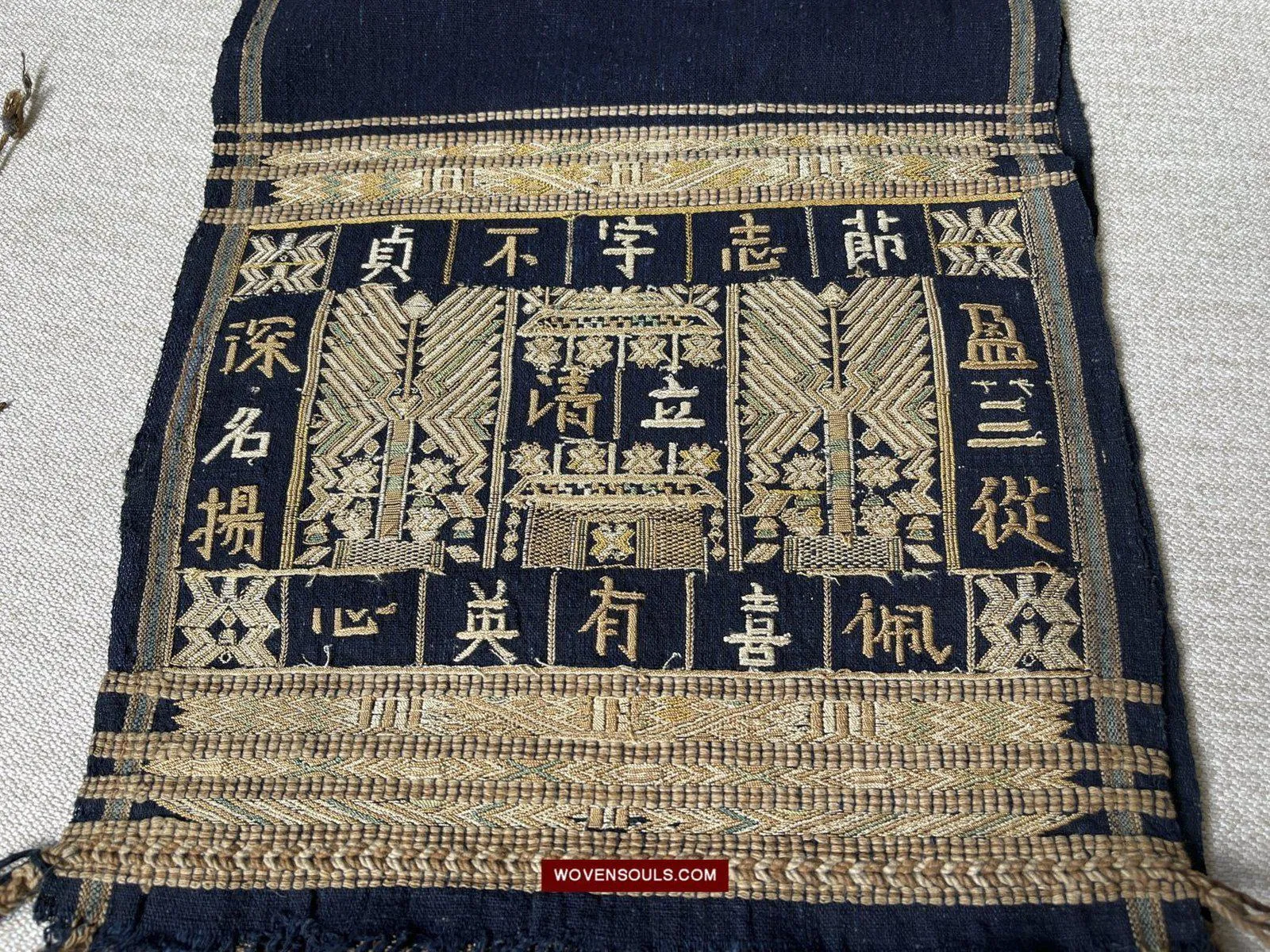 1488 Old Chinese Ethnic Minority Head wrap turban w Inscription