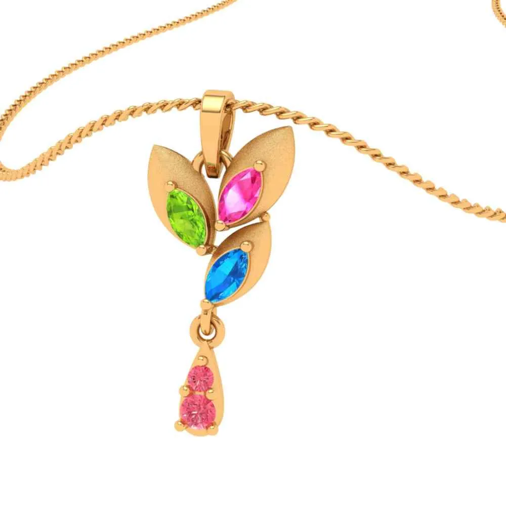 14k Multi-coloured Floral Featured Gold Pendant