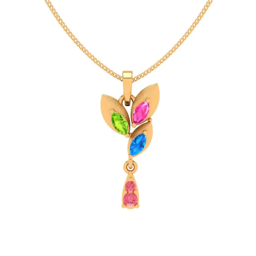 14k Multi-coloured Floral Featured Gold Pendant