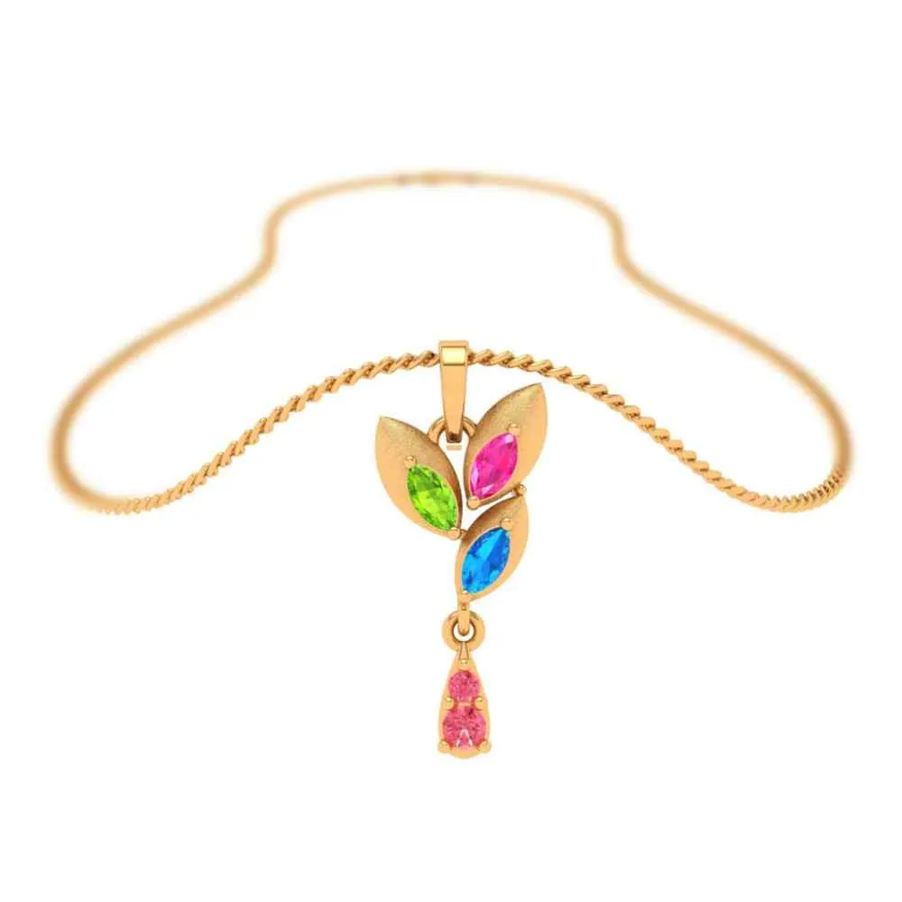 18k Multi-coloured Floral Featured Gold Pendant