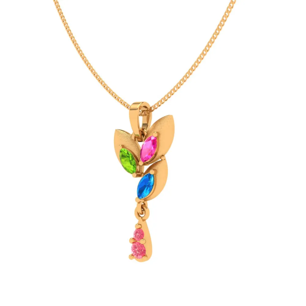 18k Multi-coloured Floral Featured Gold Pendant