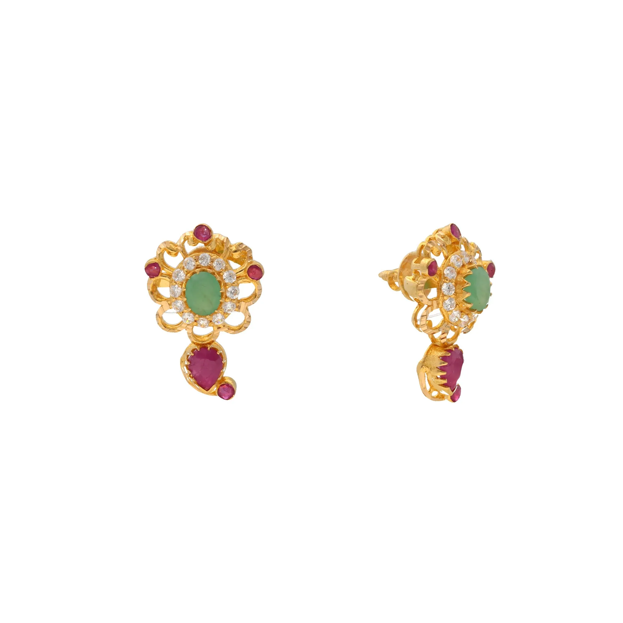 22K Yellow Gold, Emerald & Ruby Pendant Set (16.1gm)