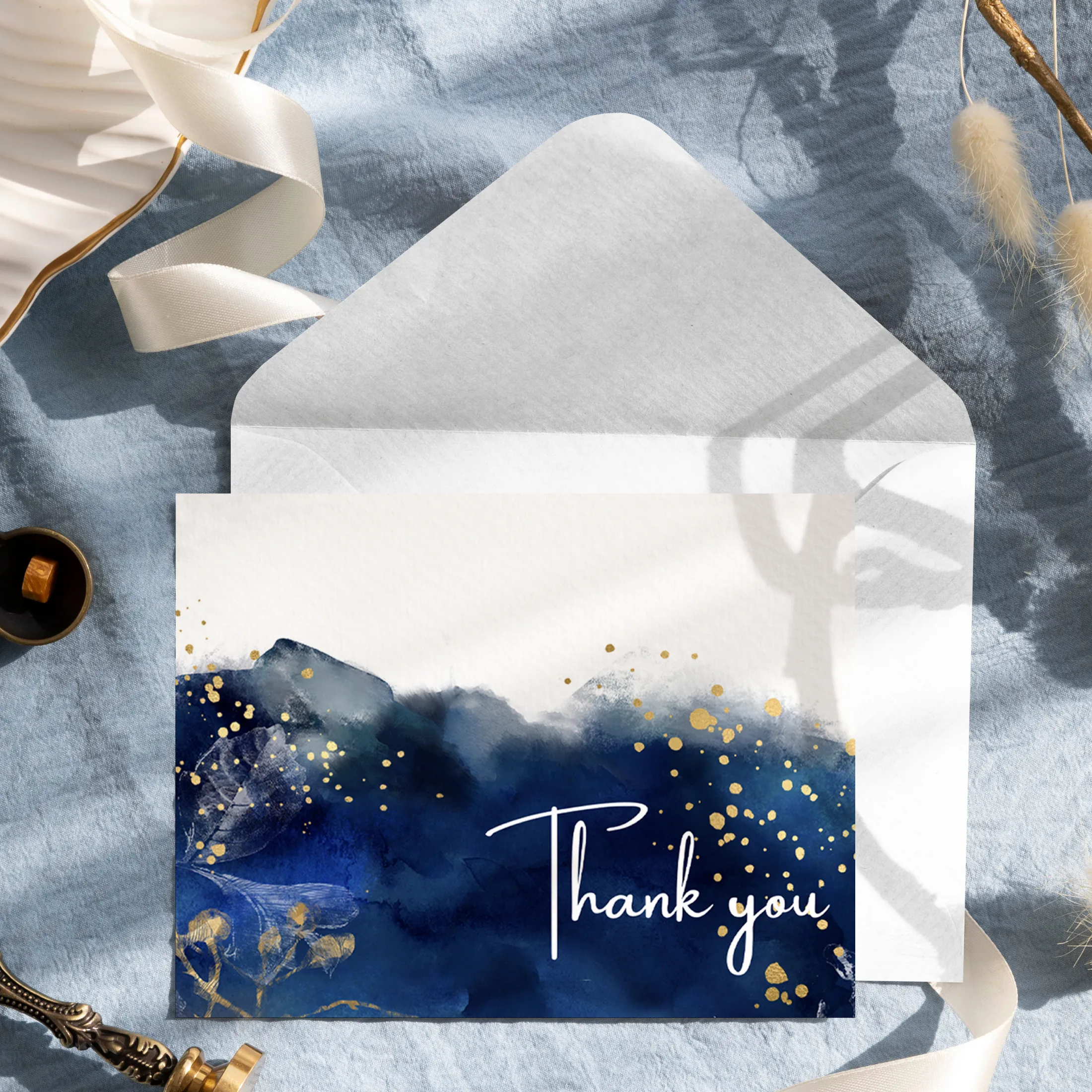 25-Pack Blue Watercolor Thank You Cards - Elegant Notecards for Weddings, Bridal Showers & Special Occasions with Envelopes