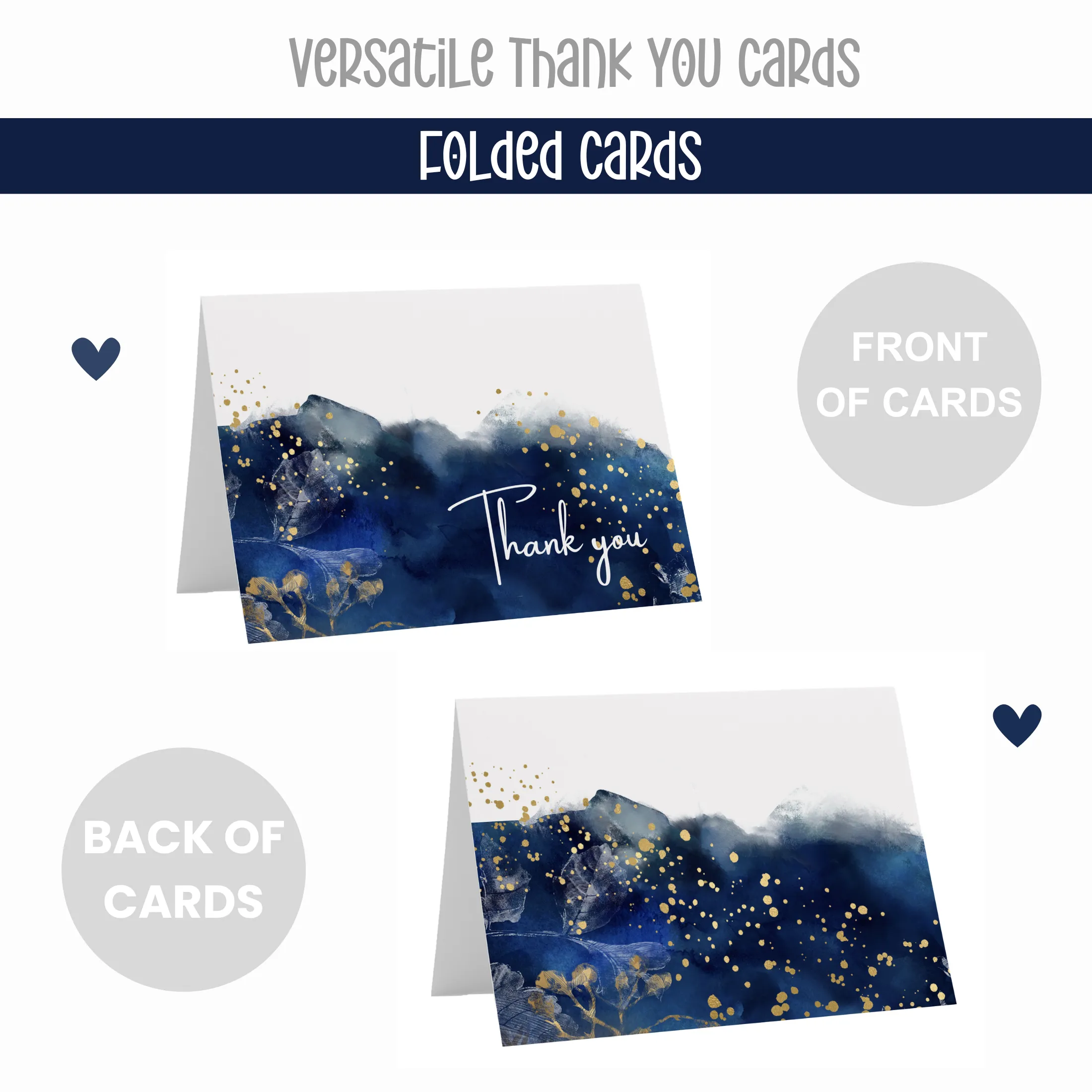 25-Pack Blue Watercolor Thank You Cards - Elegant Notecards for Weddings, Bridal Showers & Special Occasions with Envelopes