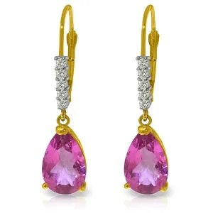 3.15 Carat 14K Solid Yellow Gold Violeta Pink Topaz Diamond Earrings