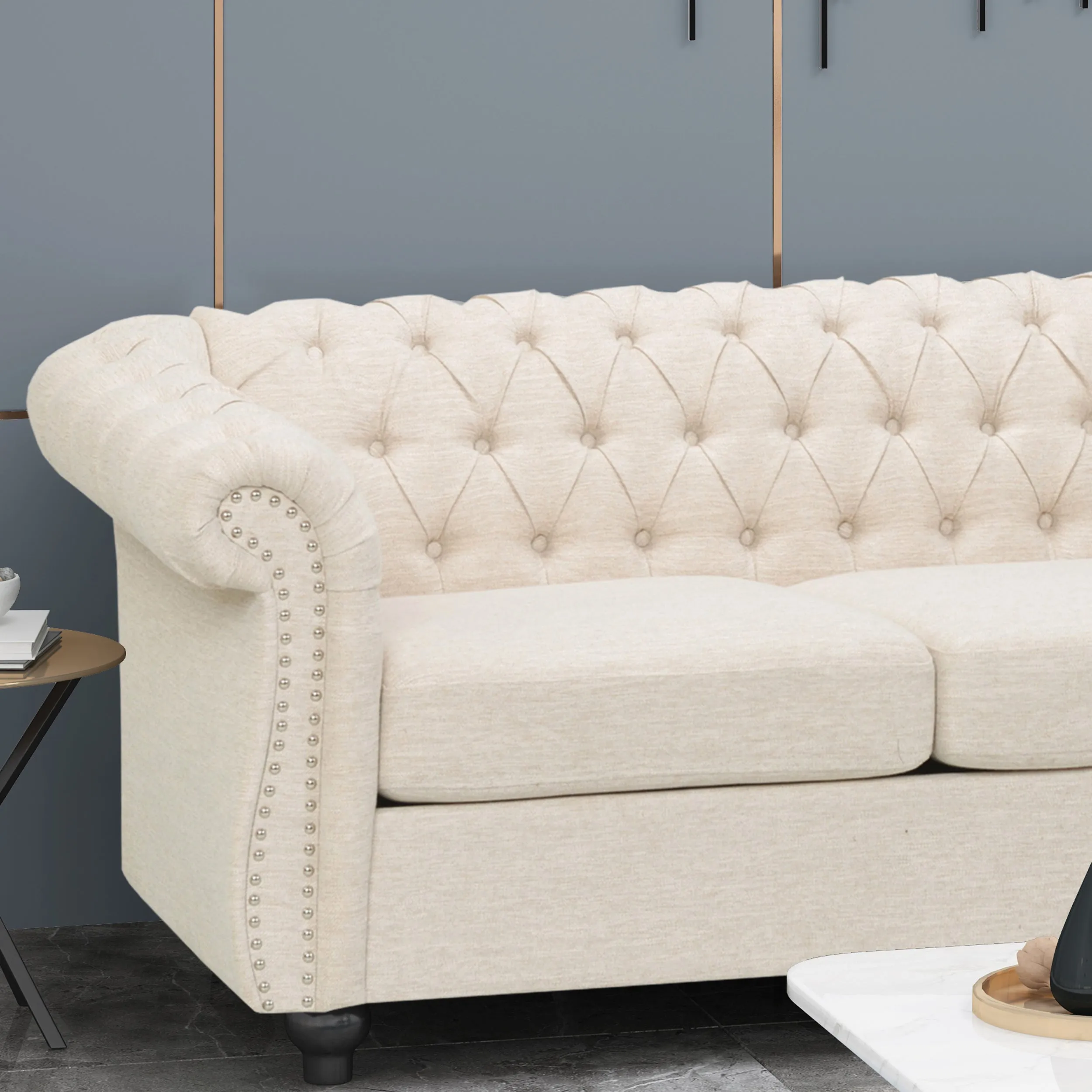 Adetokunbo Tufted Fabric Chesterfield 3 Seater Sofa