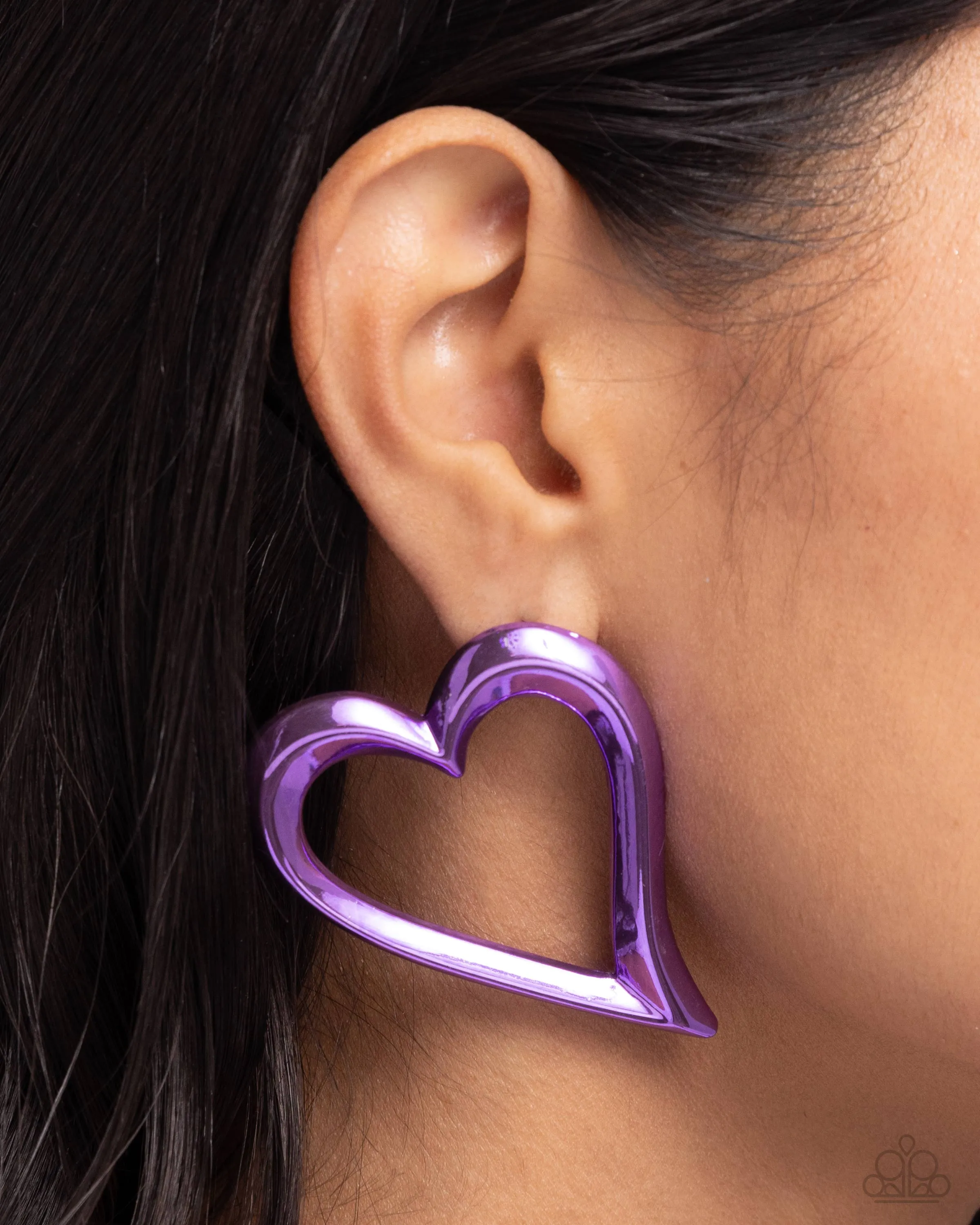 Admirable Acclaim - Purple - Metallic Asymmetrical Heart Paparazzi Post Earrings