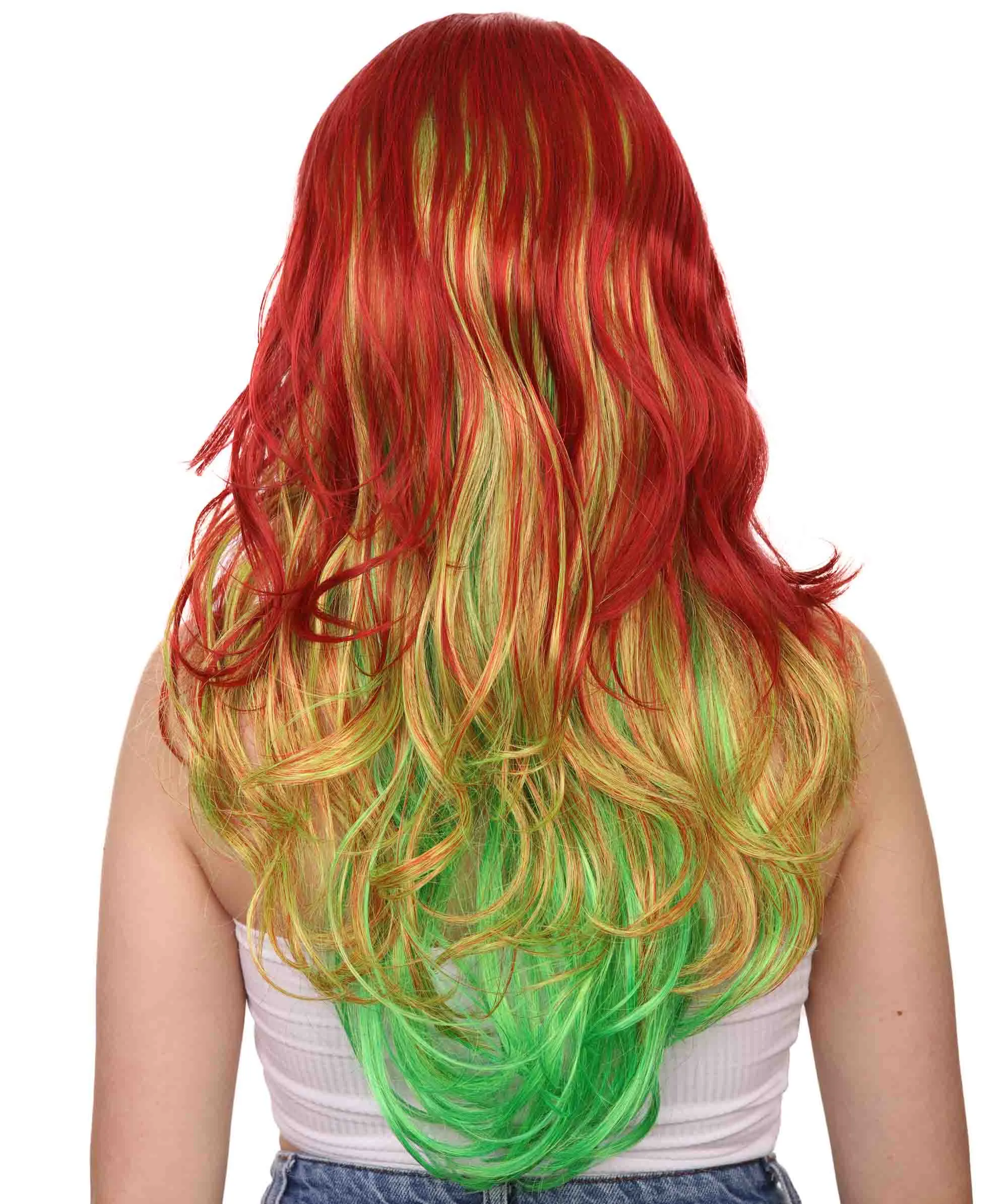 Adult Ombre Curly Women's Wig | Red Green Multicolor Cosplay Halloween Wig | Premium Breathable Capless Cap