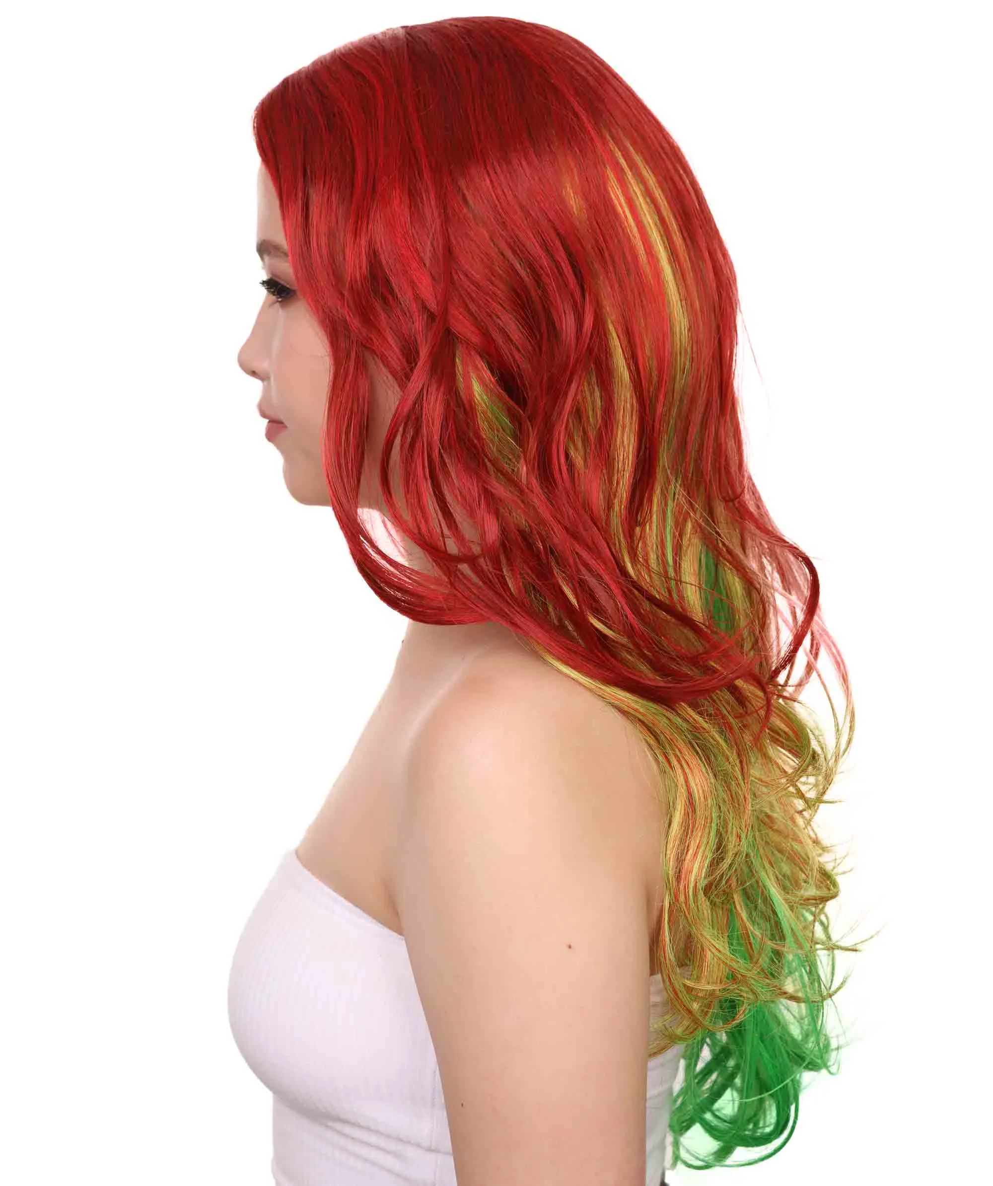 Adult Ombre Curly Women's Wig | Red Green Multicolor Cosplay Halloween Wig | Premium Breathable Capless Cap