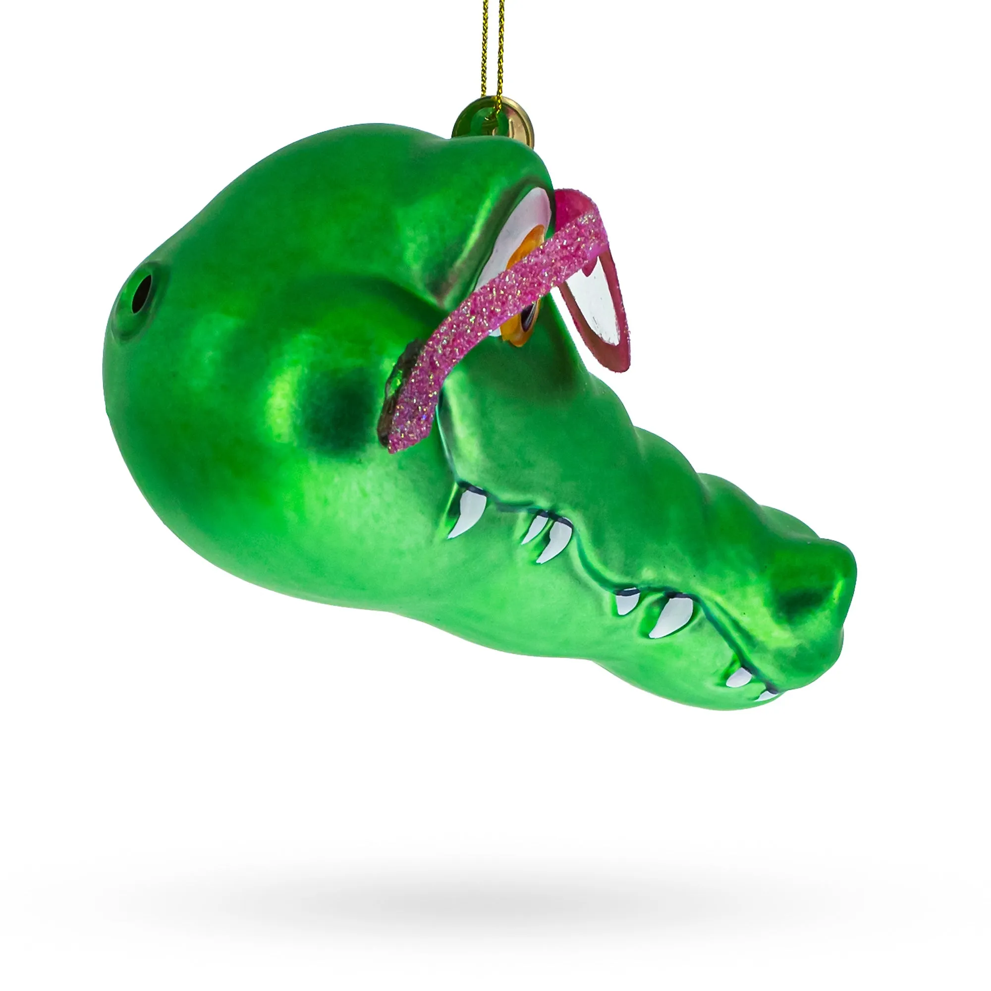 Alligator Head With Glasses - Blown Glass Christmas Ornament