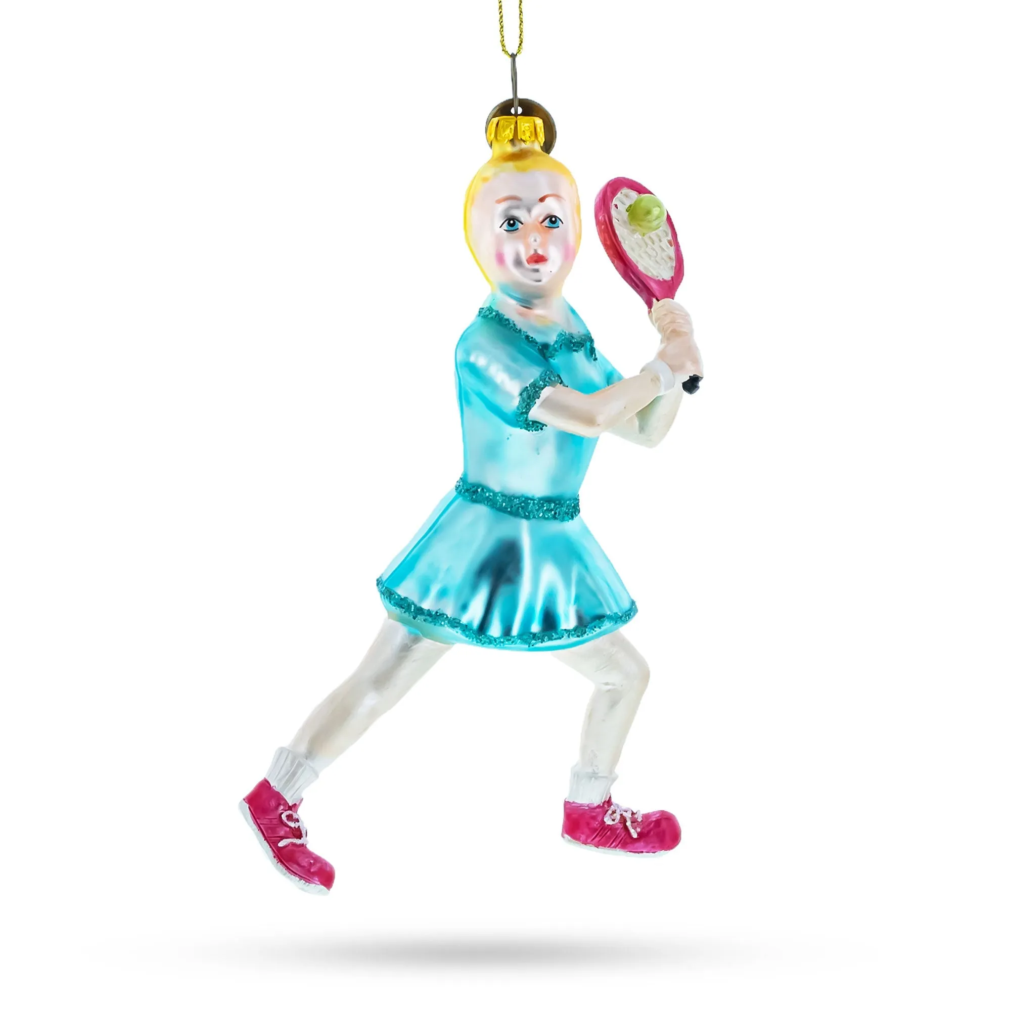 Athletic Girl Playing Tennis - Blown Glass Christmas Ornament