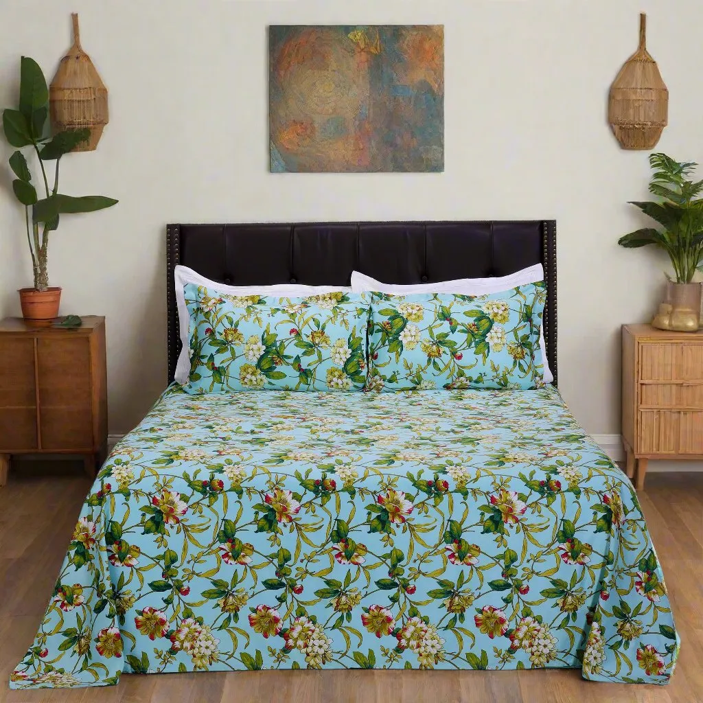 Azalea Garden Sky  Blue Cotton Bedsheet