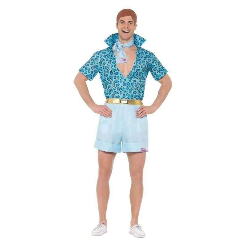 Barbie Movie Safari Ken Costume Mens Blue Shirt Shorts Tie and Wig