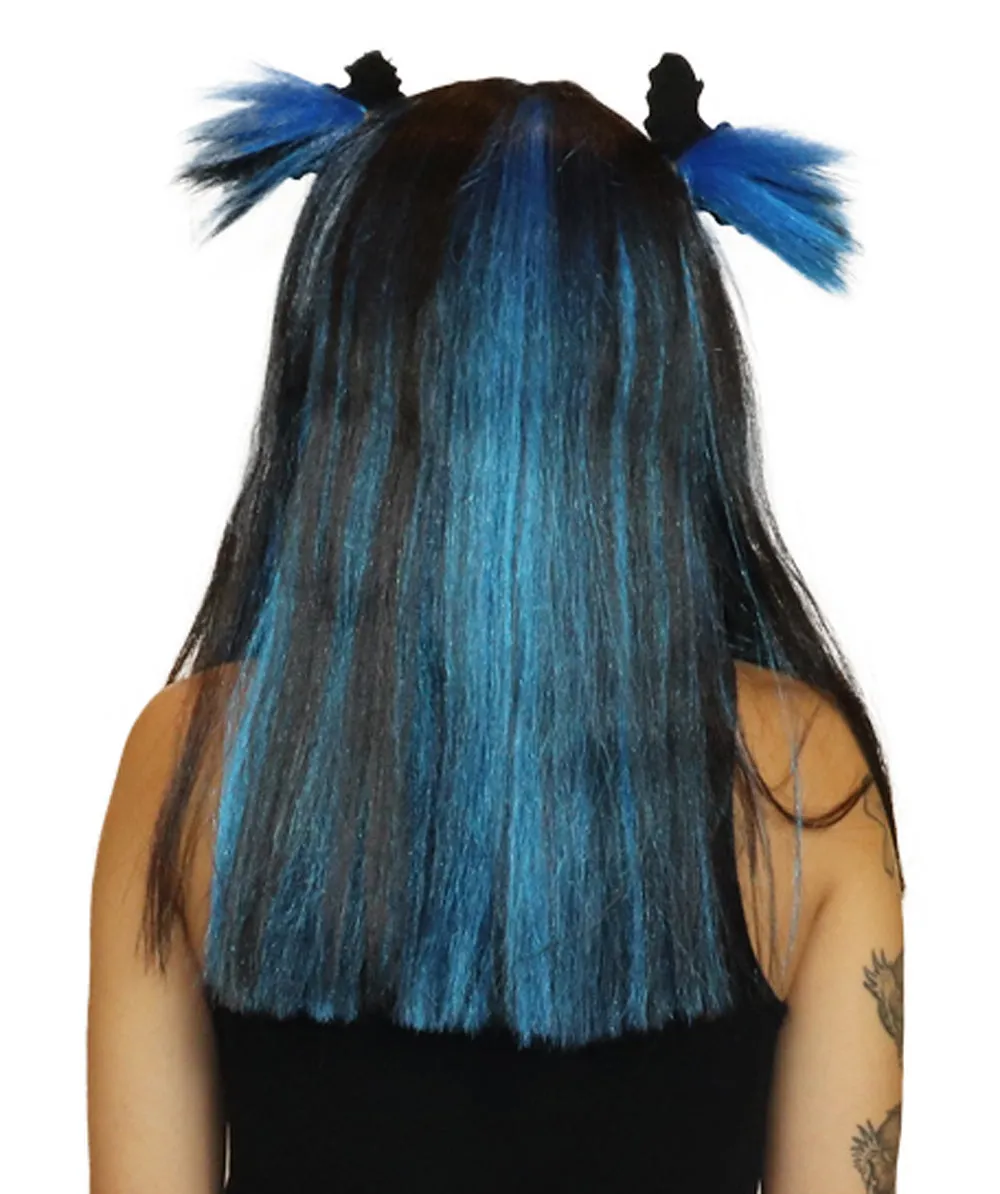 Bat Black and Blue Wig | Medium Bob Cosplay Halloween Wigs | Premium Breathable Capless Cap