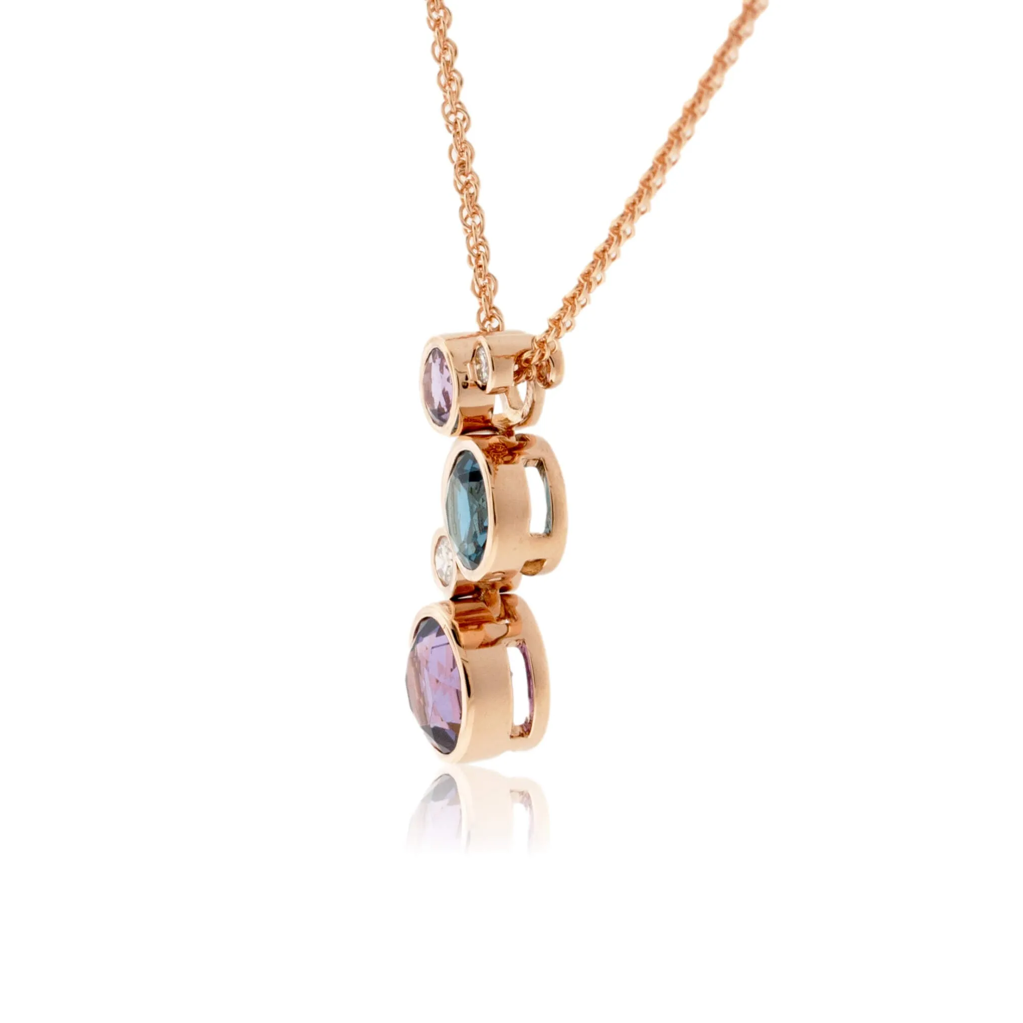 Bezel Set Round Amethyst, Blue Topaz & Diamond Floating Bubble Pendant