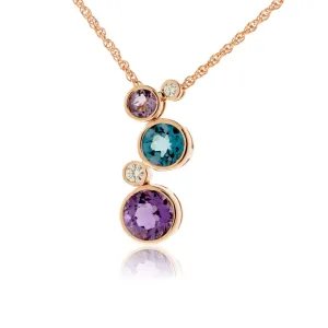 Bezel Set Round Amethyst, Blue Topaz & Diamond Floating Bubble Pendant