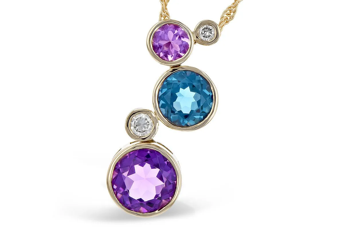 Bezel Set Round Amethyst, Blue Topaz & Diamond Floating Bubble Pendant