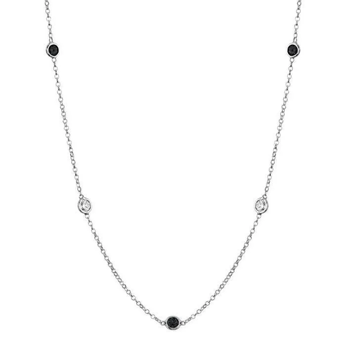 Black Diamond and White Diamond Station Necklace