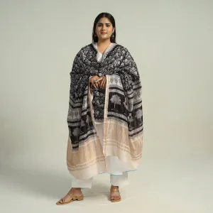 Black - Traditional Maheshwari Silk Bagh Print Dupatta 27