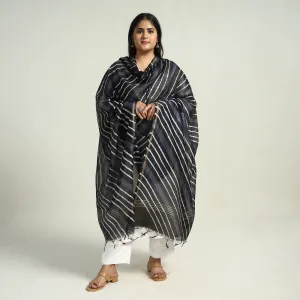 Black - Traditional Tie & Dye Chanderi Silk Leheriya Dupatta 43