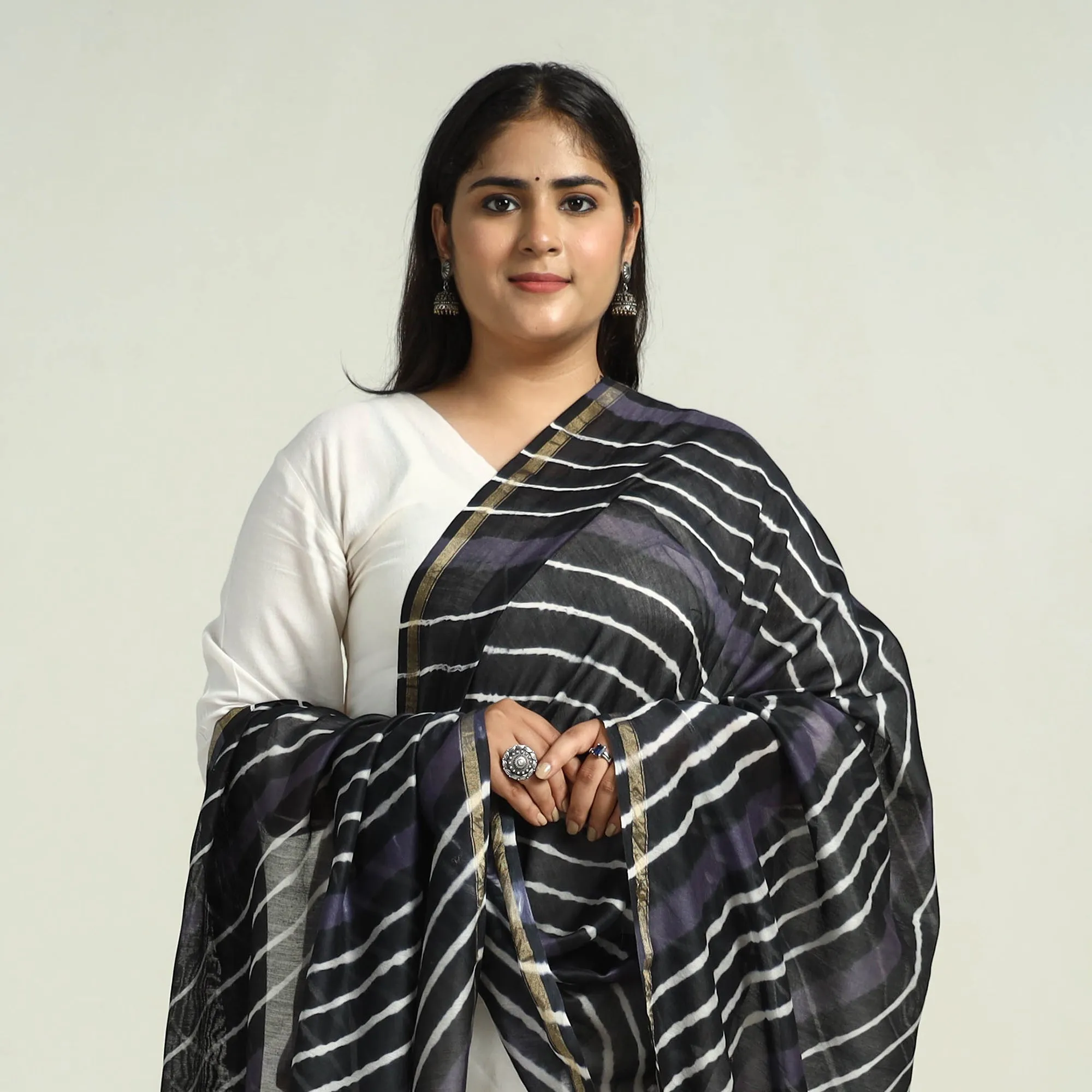 Black - Traditional Tie & Dye Chanderi Silk Leheriya Dupatta 43