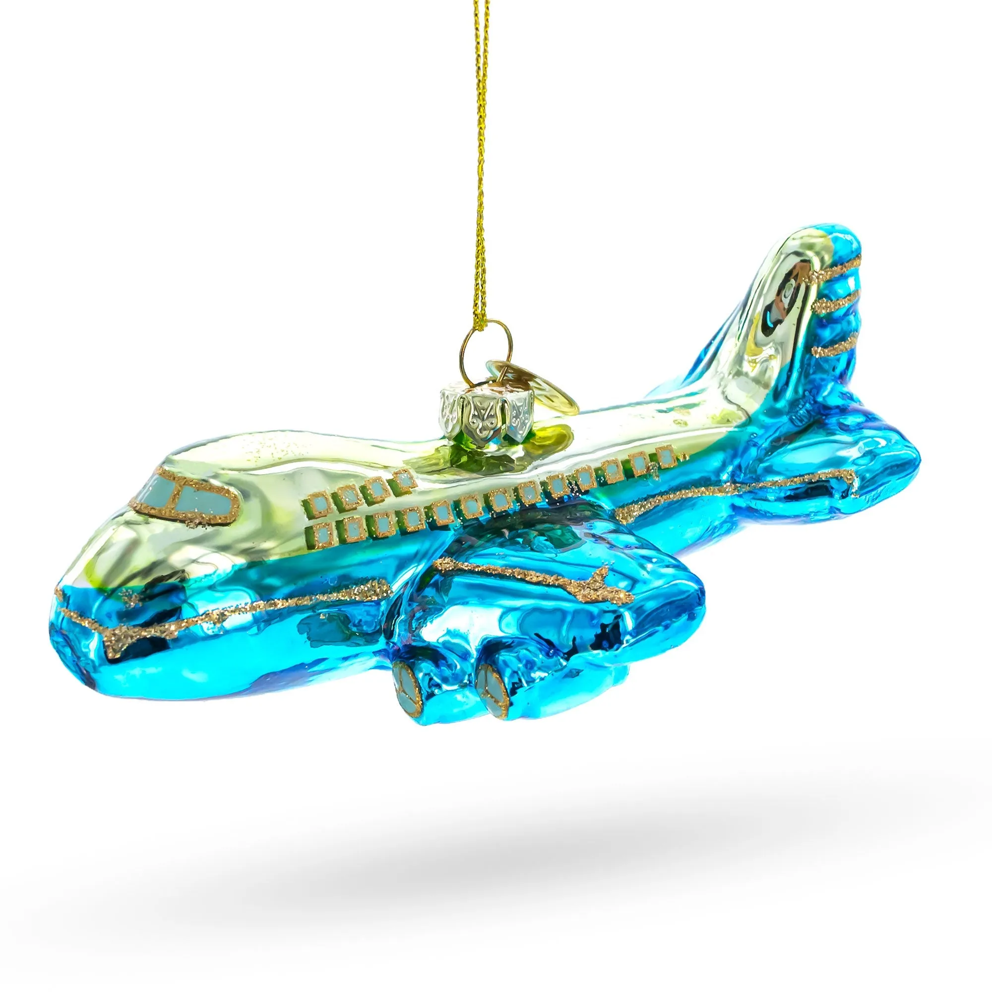 Blue Airplane Blown Glass Christmas Ornament