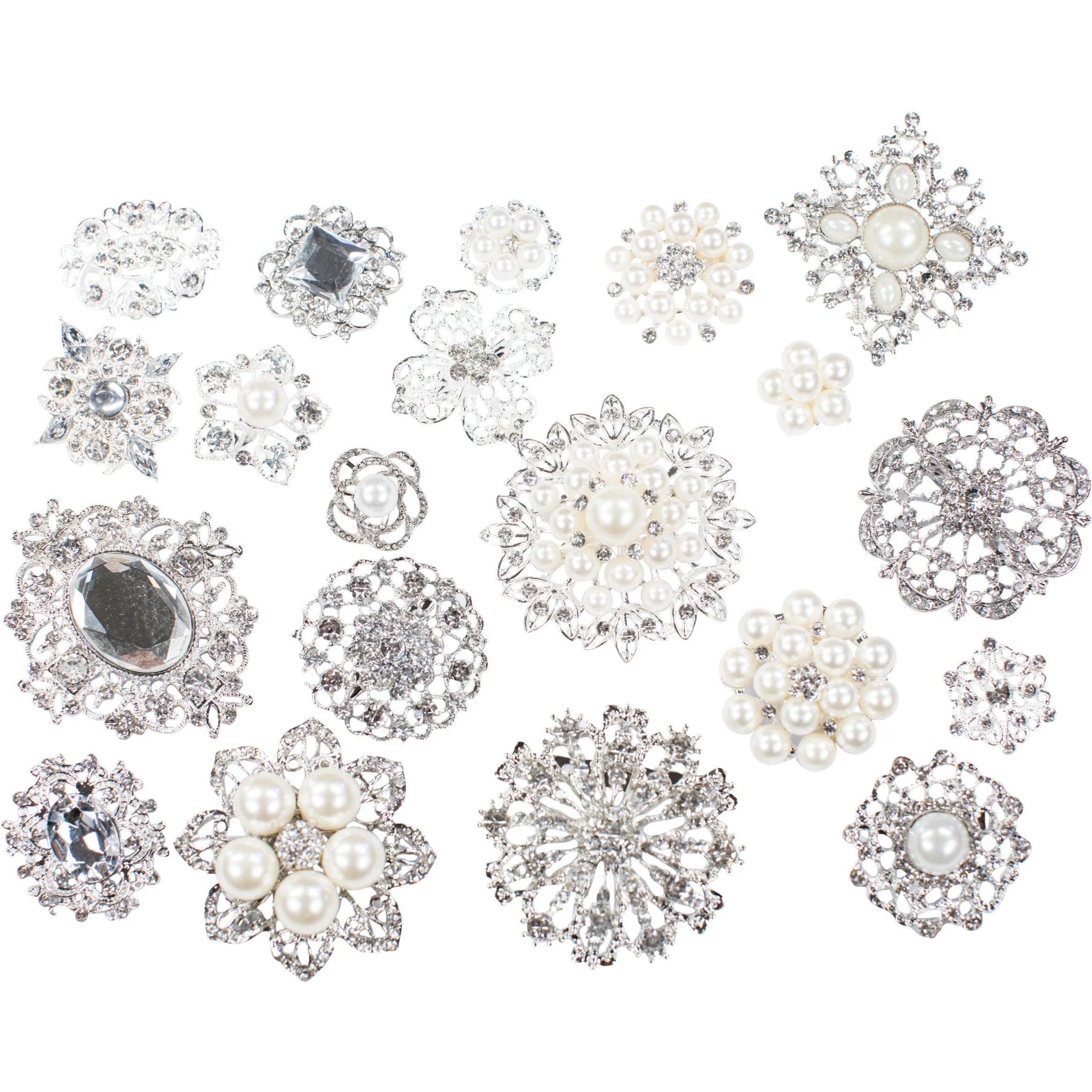 Bulk Silver Rhinestone Embellishments with Pearls