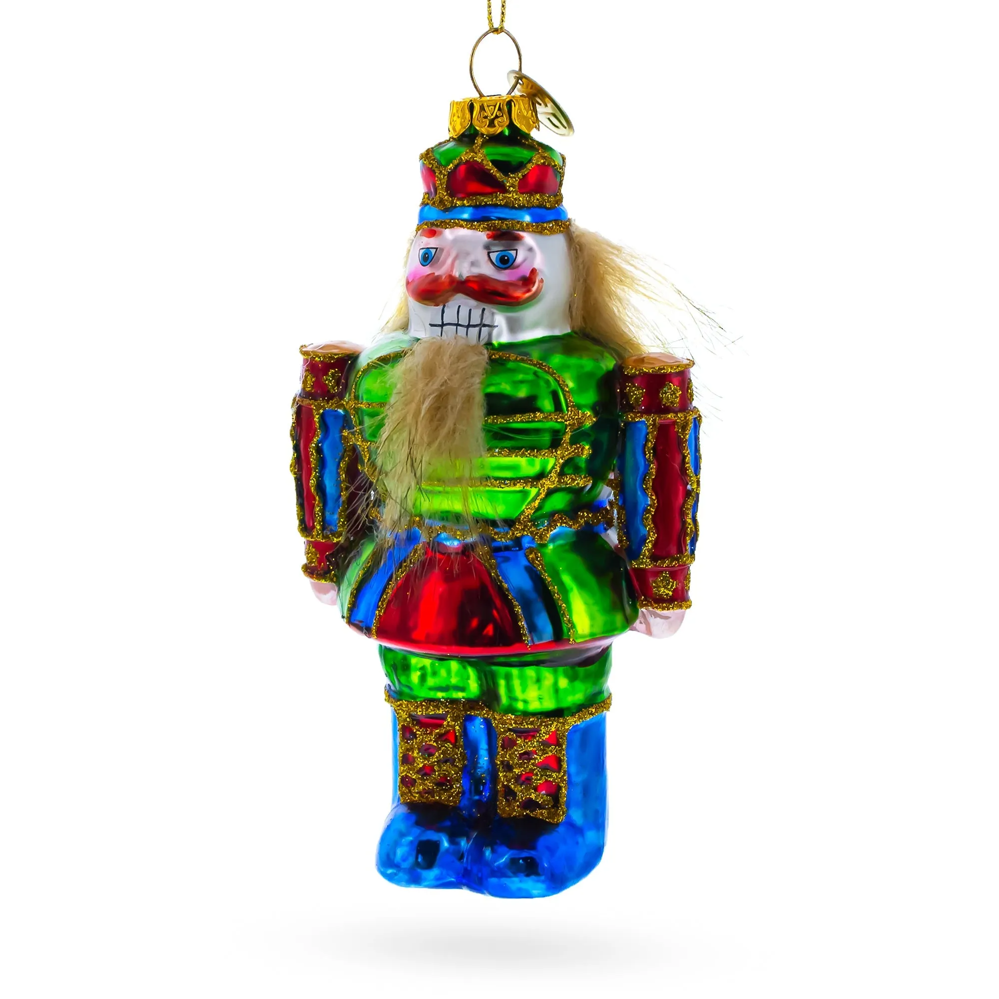 Celebratory New Year Nutcracker - Vibrant Blown Glass Christmas Ornament