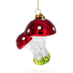 Charming Red Mushrooms - Blown Glass Christmas Ornament