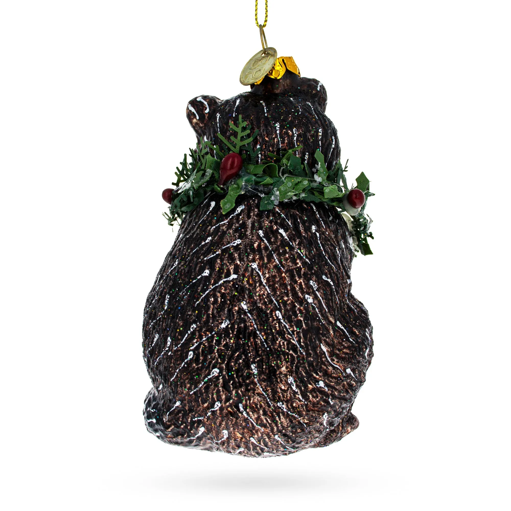 Cheerful Racoon With Wreath - Blown Glass Christmas Ornament