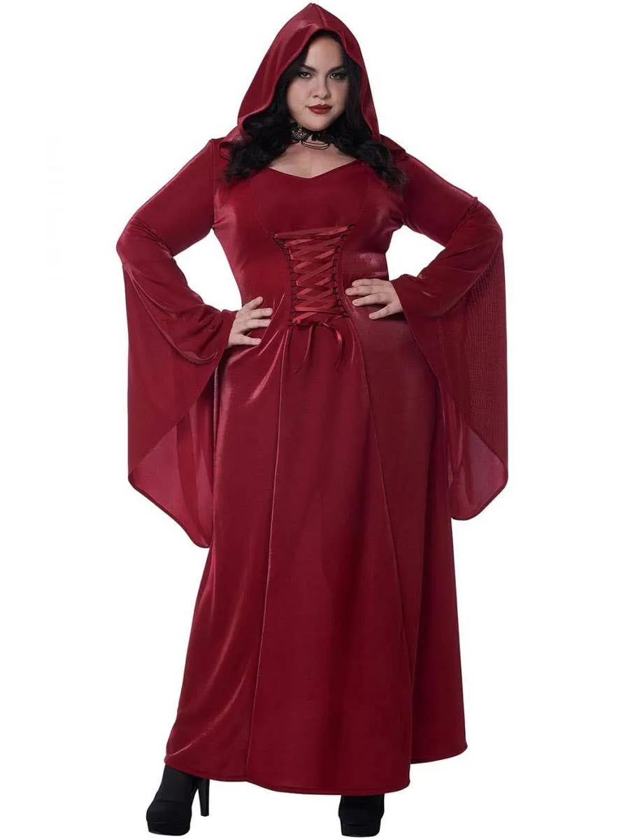 Crimson Red Plus Size Womens Hooded Halloween Costume