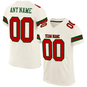 Custom Cream Red-Green Mesh Authentic Football Jersey