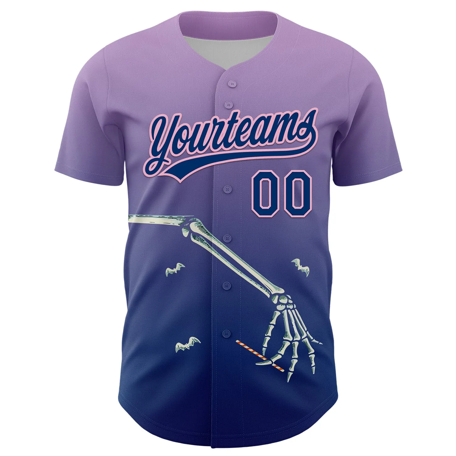 Custom Light Purple US Navy Blue-Light Pink 3D Halloween Authentic Baseball Jersey