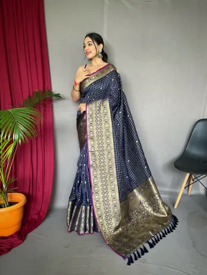 Dark Blue Saree in Soft Silk