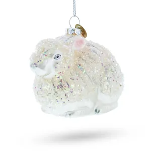 Dazzling White Sparkling Bunny - Sparkling  Blown Glass Christmas Ornament