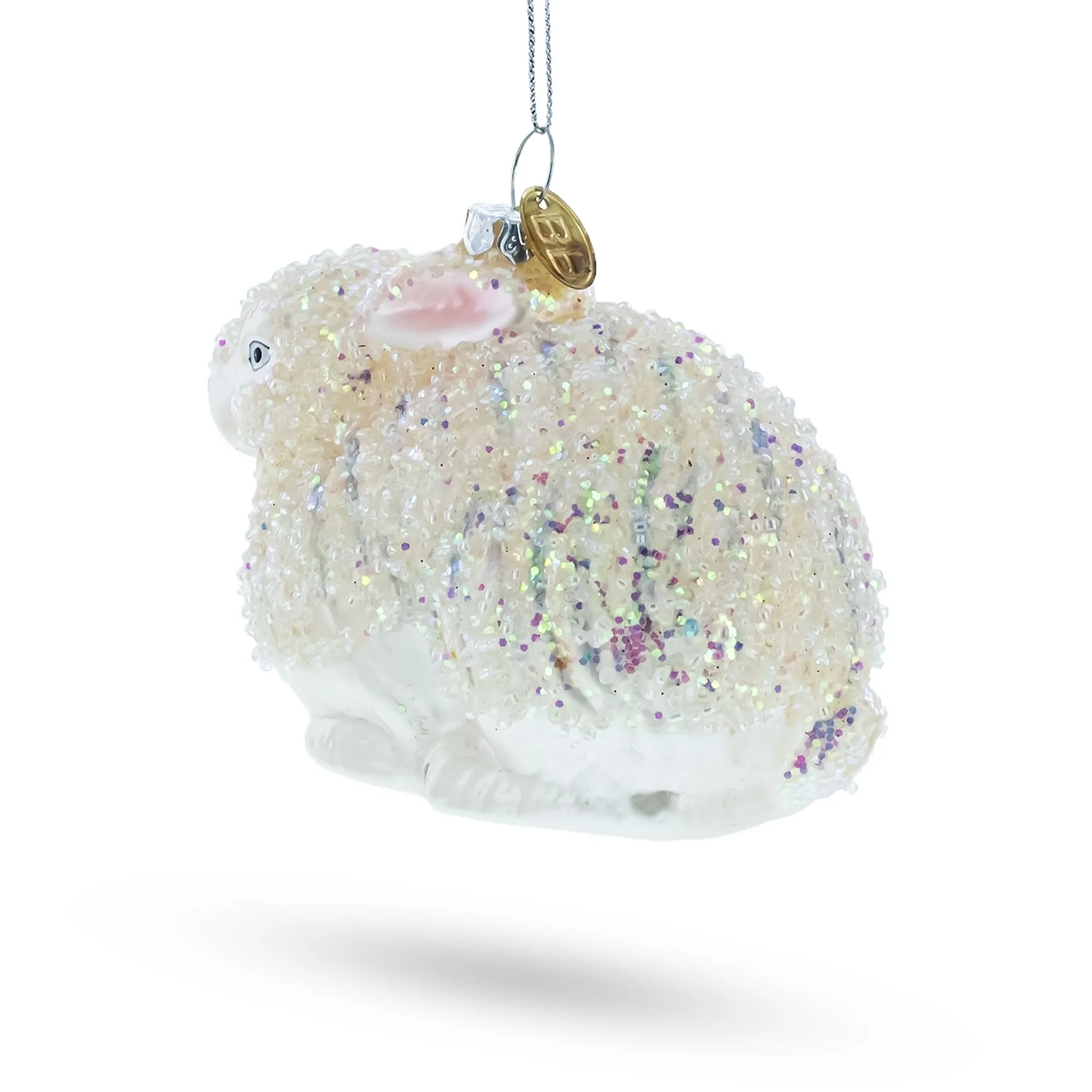 Dazzling White Sparkling Bunny - Sparkling  Blown Glass Christmas Ornament