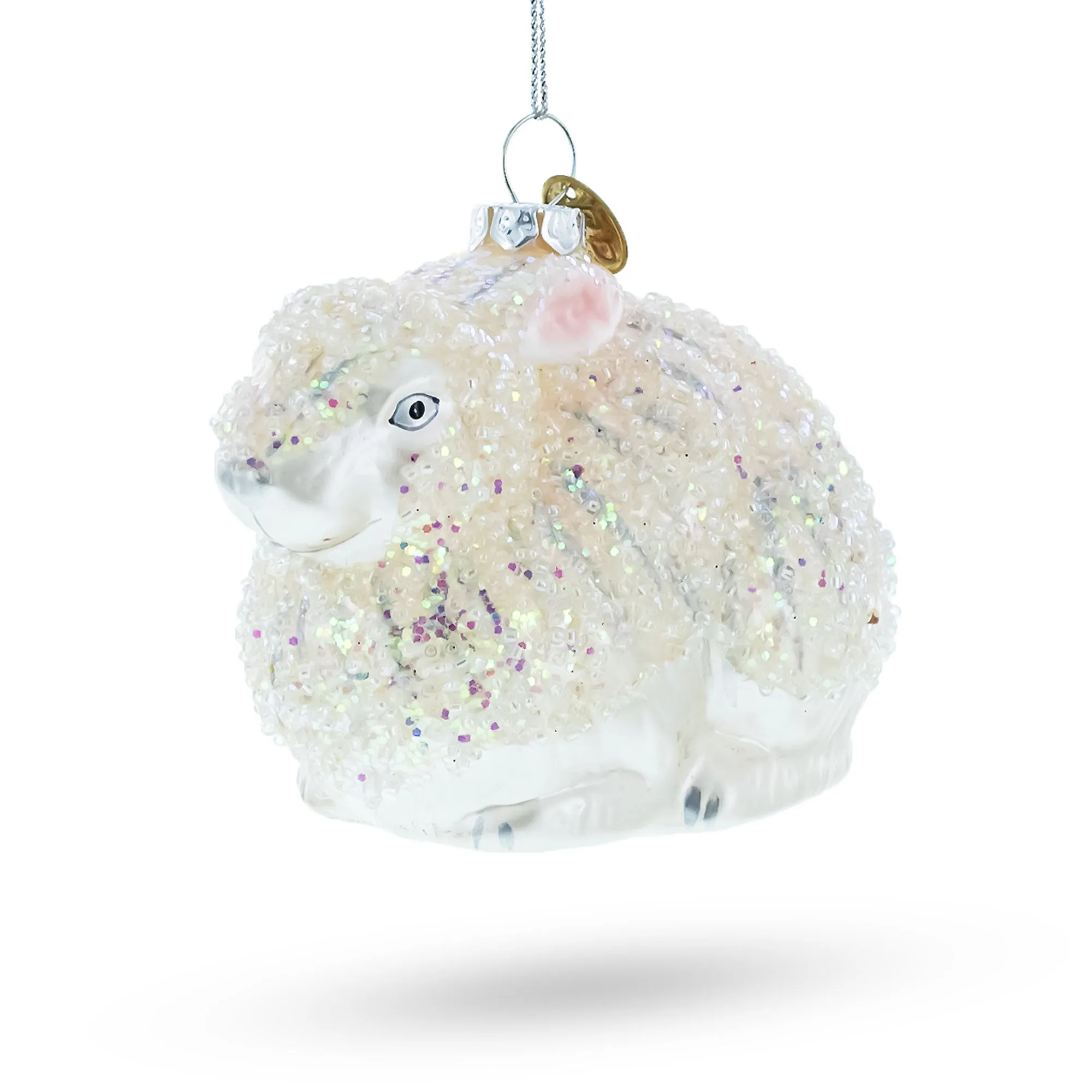 Dazzling White Sparkling Bunny - Sparkling  Blown Glass Christmas Ornament