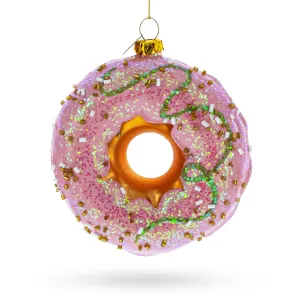 Delicious Pink Glazed Donut - Blown Glass Christmas Ornament