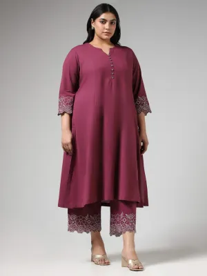 Diza Purple Floral Embroidered Kurta