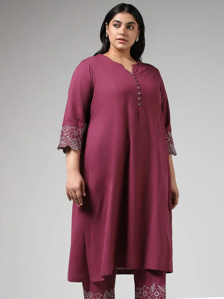 Diza Purple Floral Embroidered Kurta