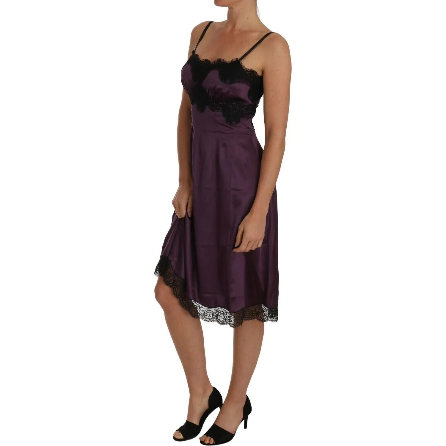 Dolce & Gabbana Elegant Purple Silk Lace Chemise Dress