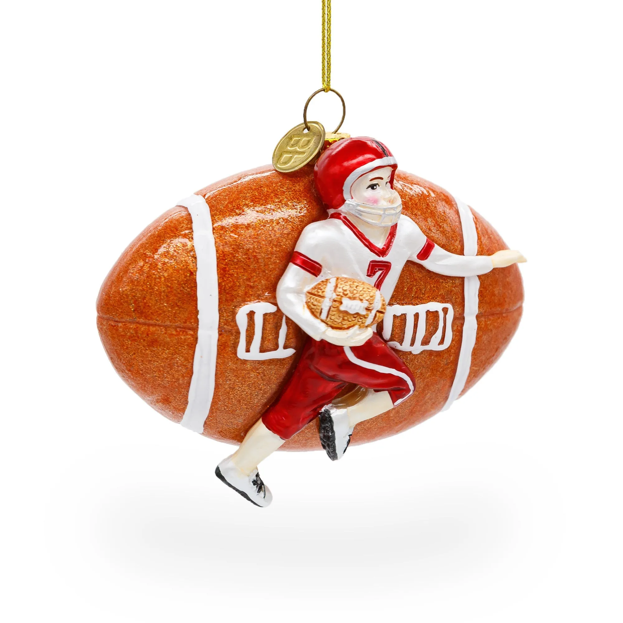 Dynamic Football Player - Blown Glass Christmas Ornament