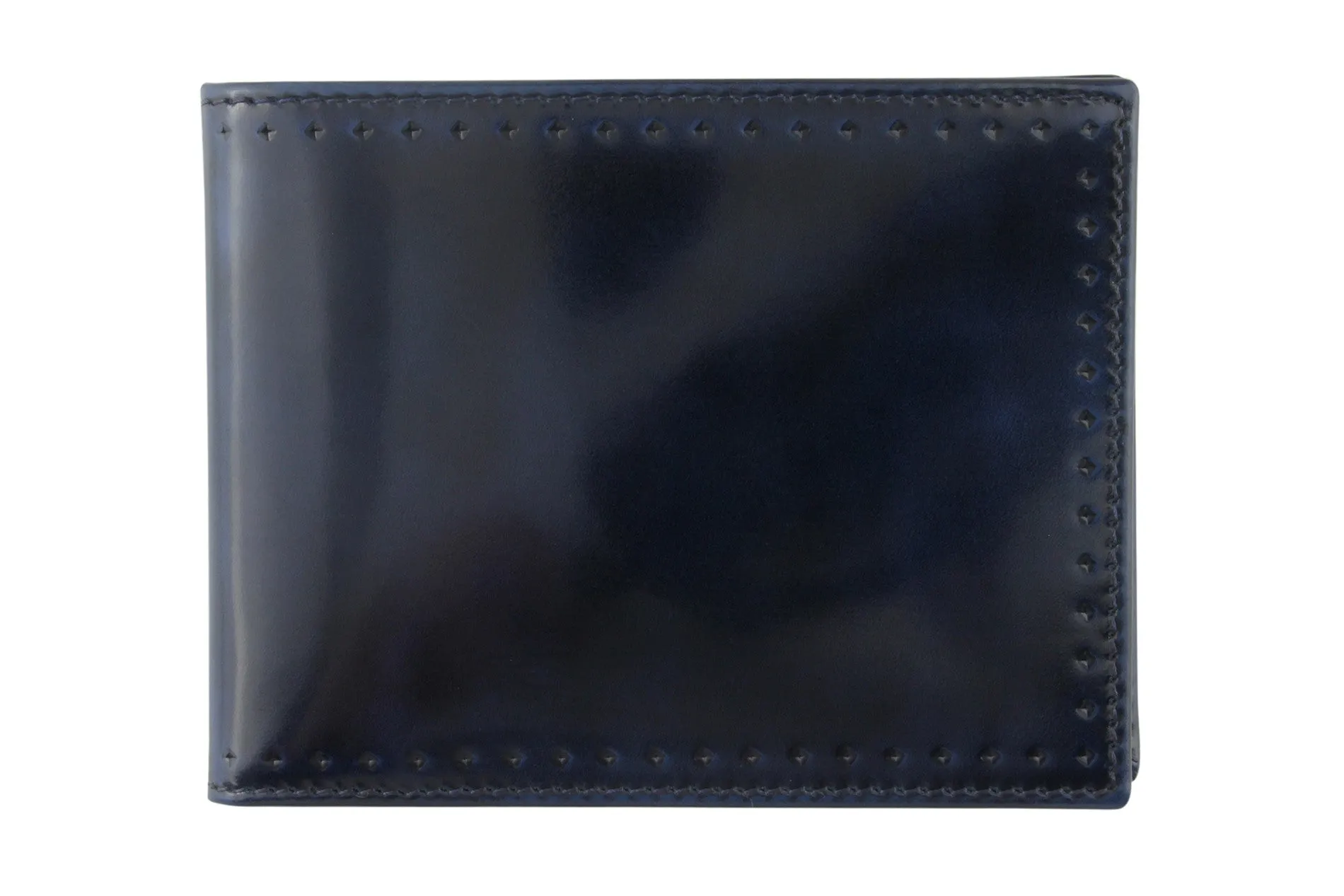 Electric blue burnished cordovan perforated detail wallet