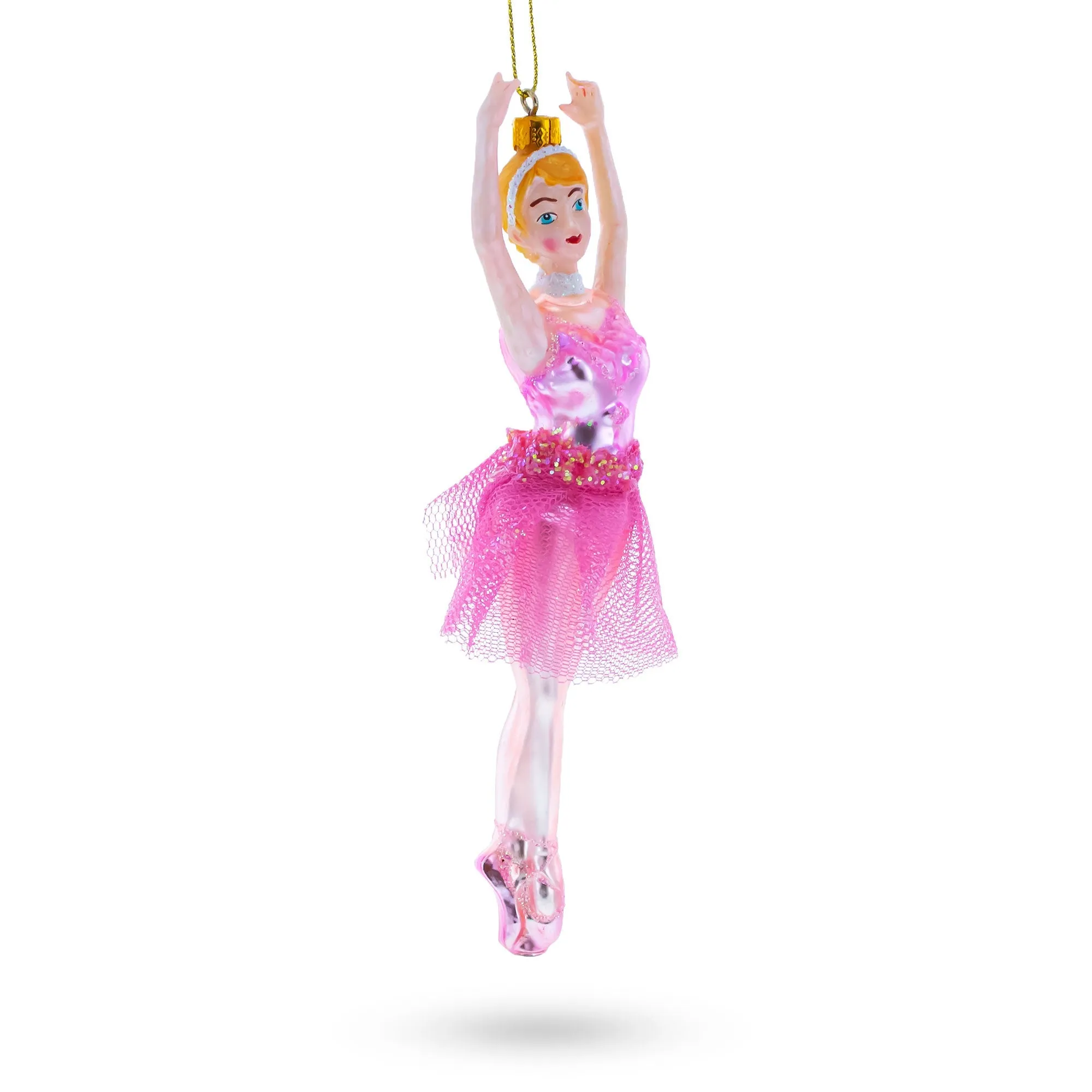 Elegant Dancing Ballerina In Pink Dress - Luxurious Blown Glass Christmas Ornament