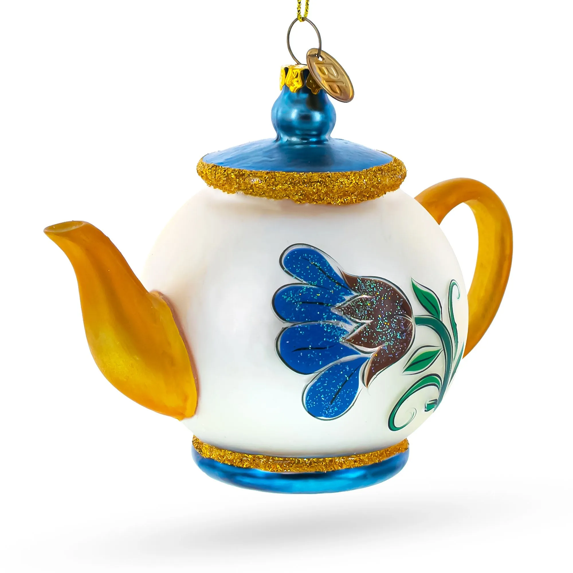 Elegantly Decorated Teapot - Blown Glass Christmas Ornament