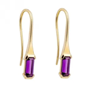 Elongated Purple Amethyst 9ct Yellow Gold Hook Earrings GE1022M