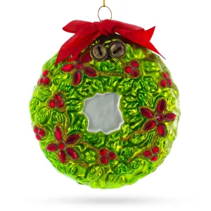 Enchanting Hummingbirds On A Floral Wreath - Blown Glass Christmas Ornament